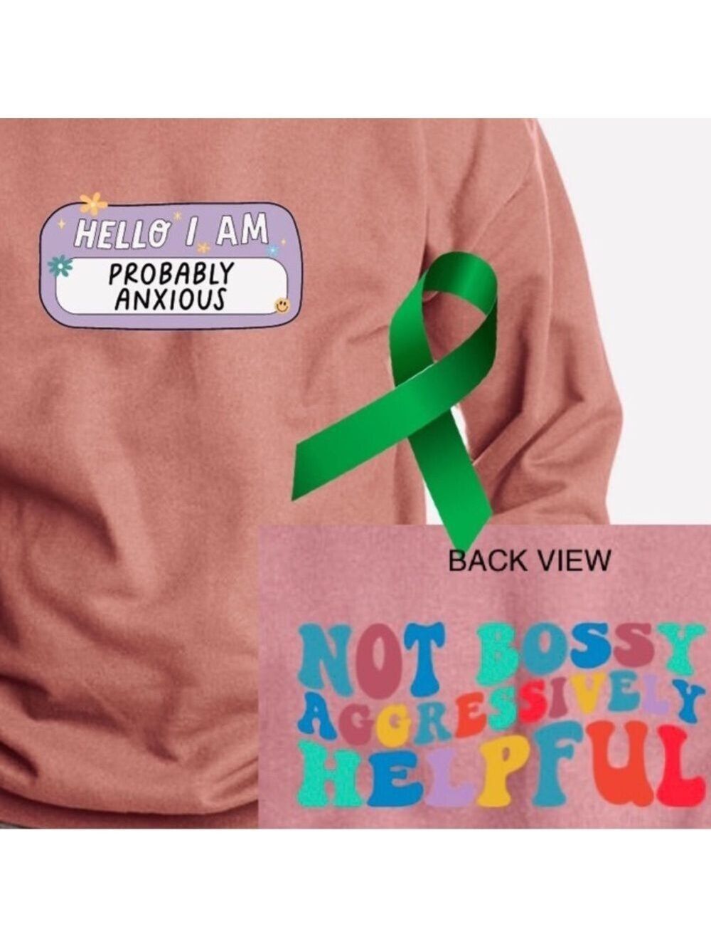 Anxious mental health graphic crewneck raglan pullover sweatshirt size large